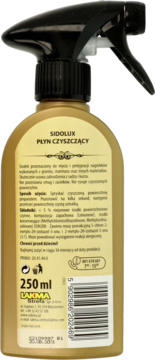 Tył złotej butelki Sidolux Płyn Czyszczący 250ml do nagrobków, z czarnym atomizerem i etykietą.