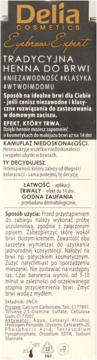 Delia Cosmetics Eyebrow Expert tradycyjna henna do brwi, czarne opakowanie ze złotymi napisami, widok z przodu.