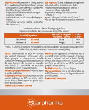 STARPHARMA VITAMINUM ,kapsułki, Witamina A+E Strong, suplement diety,tył