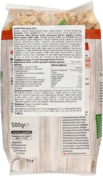 Tył opakowania wegańskich płatków sojowych enerBiO 500g, widoczne wartości odżywcze i opis.