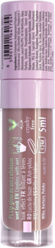 Tył nude H2O Lipgloss z efektem mokrego połysku, przezroczysta butelka z etykietami produktu i kodem kreskowym.