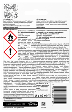 Tył opakowania Glade® touch & fresh® Relaxing Zen, wkłady odświeżacza powietrza 2x10ml. Widoczne ostrzeżenia i instrukcje po polsku.