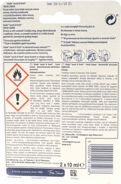 GLADE Touch & Fresh ,skoncentrowany odświeżacz powietrza+ zapas, Fresh Lemon,tył