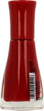Czerwony lakier Sally Hansen Insta-Dri 393 Cinna-Snap, widok z tyłu butelki z kodem kreskowym.