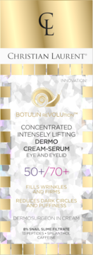 Christian Laurent Botulin Revolution liftingujący krem-serum pod oczy 50+/70+ ze śluzem ślimaka, biało-złote opakowanie.