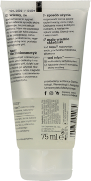 Tołpa Green. tył białej tubki 75 ml z dermokosmetykiem, etykieta z opisem i składnikami.