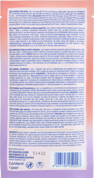Tył opakowania maski do stóp Fusswohl w formie skarpetek, z masłem shea, aloesem i instrukcjami użycia.