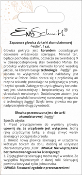 Białe opakowanie zapasowej głowicy Ewa Schmitt do tarki akumulatorowej, widok z tyłu z opisem korundu.