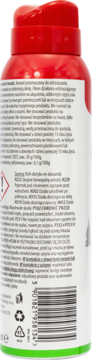 Tył sprayu Vaco Max na komary i kleszcze, biała butelka z czerwoną nakrętką i kodem kreskowym.