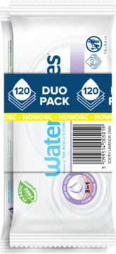 WATERWIPES Soothing Clean ,chusteczki nawilżane dla dzieci, z ekstraktem z Lawendy,tył