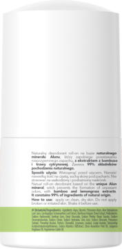 BEBIO COSMETICS ,dezodorant w kulce, naturalny, Bambus i Trawa cytrynowa,tył