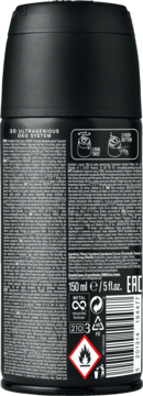 Tył czarnego dezodorantu STR8 Wild Beat 150ml w sprayu, etykieta z ostrzeżeniem o łatwopalności i kodem kreskowym.
