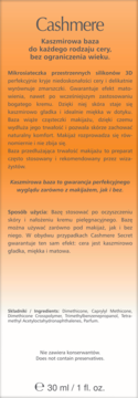 Kaszmirowa baza Cashmere do każdego rodzaju cery, matująca, bez konserwantów, na pomarańczowej etykiecie.