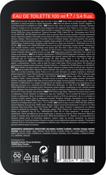Tył czarnego opakowania STR8 Red Code woda toaletowa 100ml, z białymi napisami, listą składników i kodem kreskowym.