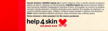 Boczny panel opakowania Help4Skin Gojenie ran, wyrób medyczny, z tekstem i czerwonym logo serca.