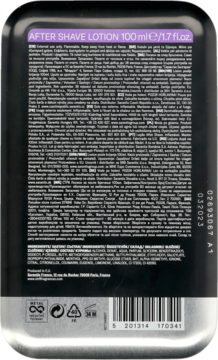Tył czarnego opakowania STR8 GAME After Shave Lotion 100 ml z fioletowym paskiem, srebrną podstawą i kodem.