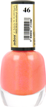 Ados Premium Line lakier do paznokci nr 46, koralowo-brzoskwiniowy z perłowym połyskiem, w szklanej butelce, widok z przodu.