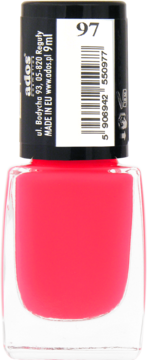 Ados Long Lasting lakier do paznokci nr 97, intensywny róż w szklanej butelce z czarną nakrętką, widok z przodu.