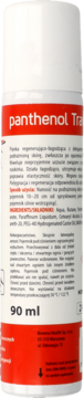 Biała puszka Panthenol pianki 90ml, z czerwoną etykietą i tekstem o regeneracji skóry, widok z przodu.