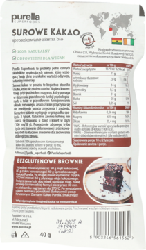 PURELLA SUPERFOODS Koncentracja ,kakao surowe, proszek, BIO,tył