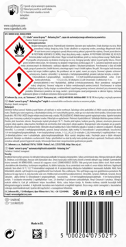 Tył opakowania Glade Sense & Spray Relaxing Zen, zapas 36ml, z polskim opisem, ikonami ostrzegawczymi i kodem kreskowym.