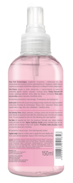 Tył różowej butelki toniku Biotaniqe Rose Cleansing Toner 150ml z atomizerem, widoczne etykiety i składniki.