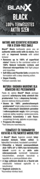 Górna część opakowania pasty BlanX Black z aktywnym węglem. Nagłówek i hasło na czarnym tle.
