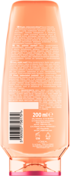 Pomarańczowa butelka L'Oréal Dream Long Odżywka Rozplątująca 200 ml, tył z etykietą i kodem EAN.