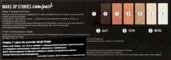 WAKE UP STORIES compact: paleta 7 cieni do powiek w odcieniach brązu, beżu i złota, z wykończeniem mat, satyna, metal.