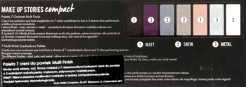 Paleta cieni MAKE UP STORIES compact nr 002, 7 odcieni o wykończeniu matowym, satynowym i metalicznym.
