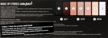 Paleta 7 cieni do powiek Multi Finish MAKE UP STORIES, od czerni do bieli, mat, satyna, metal.