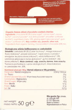 SUPER FUDGIO ,ekologiczna wiśnia liofilizowana w czekoladzie,tył