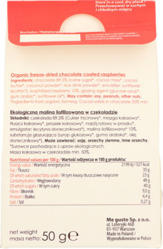 SUPER FUDGIO ,ekologiczna malina liofilizowana w czekoladzie,tył