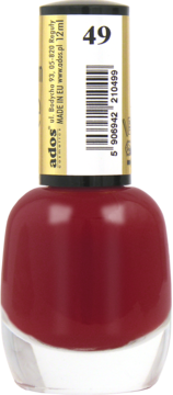 Lakier do paznokci Ados Premium Line w burgundowym kolorze, numer 49. Butelka z etykietą i złotą nakrętką.