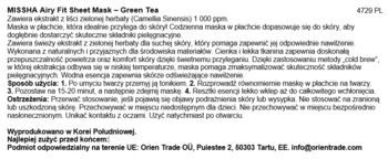 Mizon Airy Fit Sheet Mask Green Tea: szczegółowy opis produktu na białym tle, tekst po polsku.