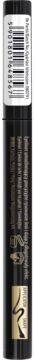 Czarny eyeliner w pisaku ze złotymi zdobieniami i kodem kreskowym na nakrętce, pionowy widok z przodu.