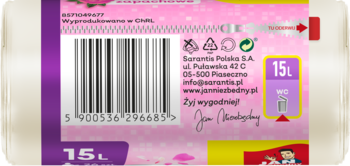 JAN NIEZBĘDNY ,worki na śmieci, łazienkowe, zawiązywane, poj. 15 L, zapachowe,tył