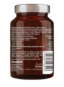 PURELLA SUPERFOODS ,kapsułki, Ashwagandha, Redukcja Stresu, suplement diety,tył