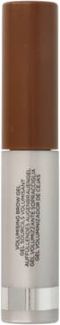 Brązowo-srebrny tusz do brwi volumising brow gel w cylindrycznej tubce, pionowy widok z przodu.