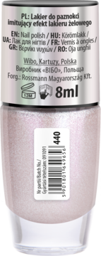 Tył lakieru Wibo Gloss Like Gel, odcień 440, jasny perłowy kolor, butelka 8ml z etykietą.