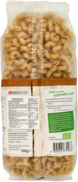 enerBio Cellentani orkiszowe 500g, tył opakowania Rossmann. Przezroczysty worek z jasnobrązowym makaronem.