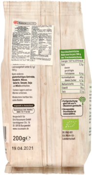 Tył beżowego opakowania Rossmann bio mieszanki do burgerów z soczewicy, widoczne dane odżywcze i waga 200g.