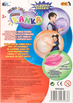 Tył opakowania EPPE Jumbo Ball Mega Bańka (Seria 2), z instrukcjami i grafikami dzieci bawiących się.