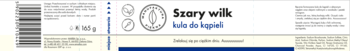 Etykieta produktu Szary Wilk kula do kąpieli z aktywnym węglem, na jasnym tle, widoczne symbole i waga 165g.