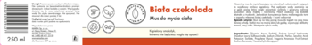 Mus do mycia Biała czekolada 250 ml, białe opakowanie z czerwonym paskiem, przód z ikonami i tekstem.