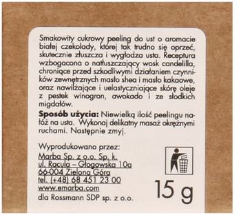 MANUFAKTURA PIĘKNA Biała Czekolada ,peeling do ust,tył