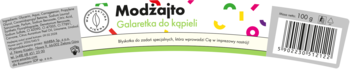 Opakowanie Modżajto Galaretka do kąpieli Błyskotka, białe z kolorowym konfetti i zielonym spodem, widok z przodu.