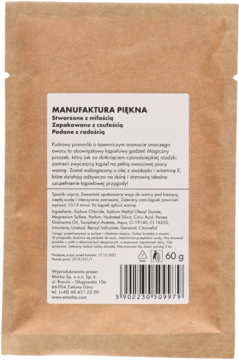 Tył brązowej papierowej torebki Manufaktura Piękna pudrowego pianoroba do kąpieli smoczy owoc 60g.