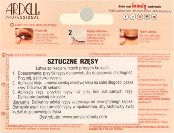 Tył opakowania Ardell Professional sztuczne rzęsy Naked 422, z polskimi instrukcjami aplikacji.