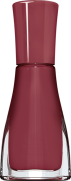 Sally Hansen Insta-Dri lakier nr 413 Expresso, błyszcząca butelka w kolorze burgundowego brązu, widok z przodu.